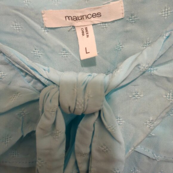 Maurices Light Blue Off-Shoulder Tie Front Top | Size L - Picture 3 of 3